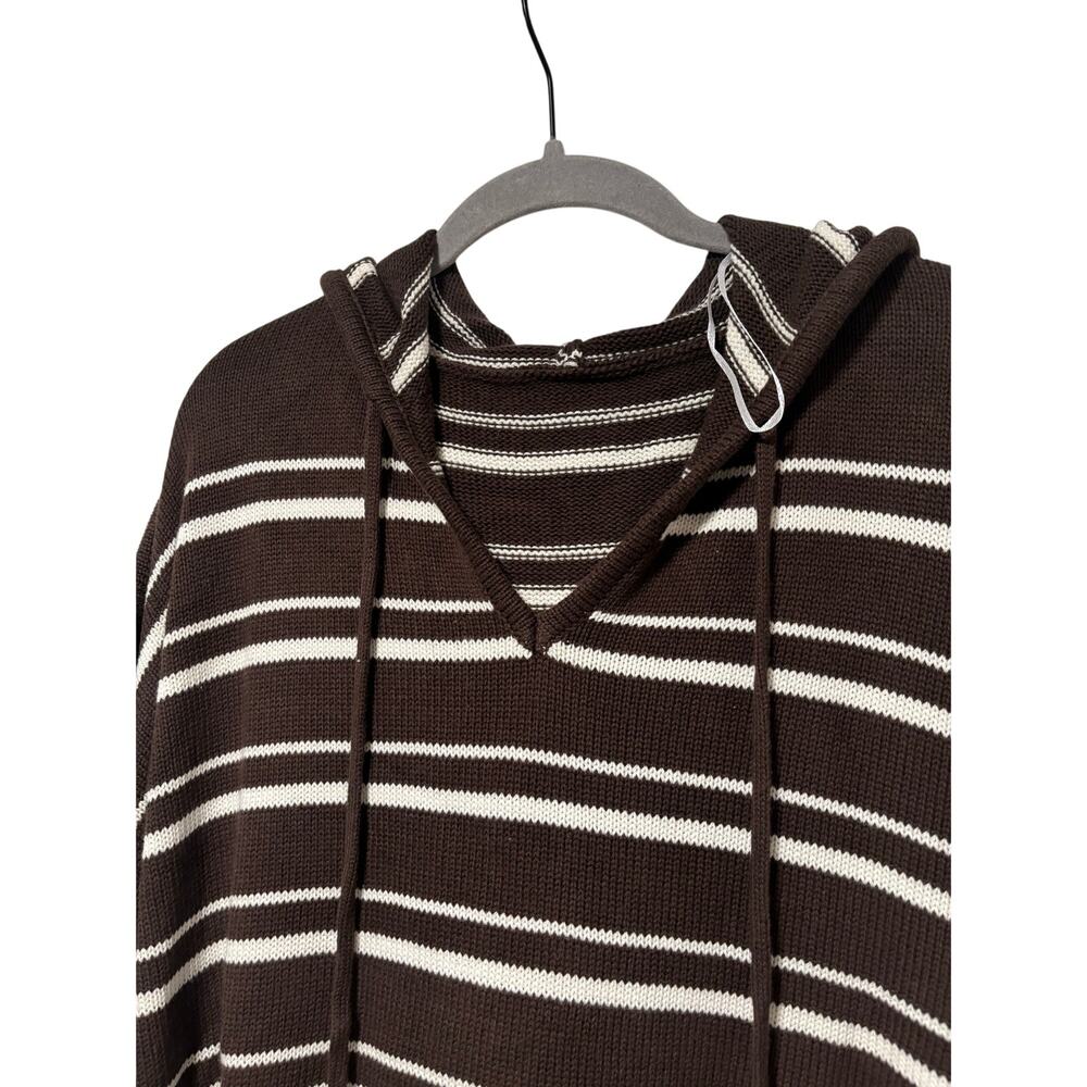 Women’s Brown Ivory Striped Hooded Knit Sweater Hoodie Pullover XXL Cotton - Picture 5 of 7